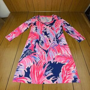 Lilly Pulitzer XS Dress‎ Pink Blue Purple Floral Pima Cotton 3/4 Sleeve